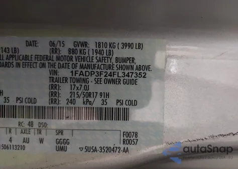 2015 Ford Focus Se from USA, damaged, VIN 1FADP3F24FL347352